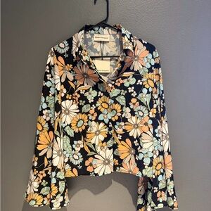 Finders Keepers Floral Black and Orange Blouse